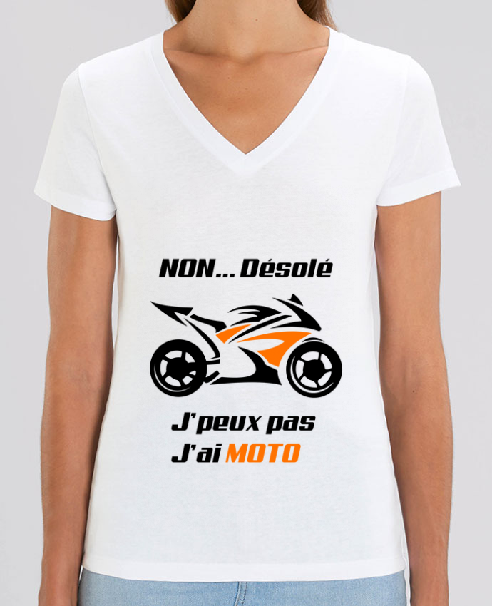 Tee Shirt Femme Col V Stella EVOKER J'peux pas j'ai moto - Coton BIO